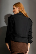 Black Textured Crop Trench Black S