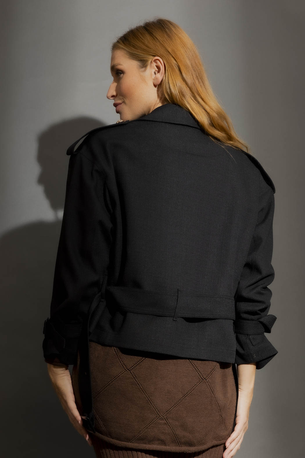 Black Textured Crop Trench Black S