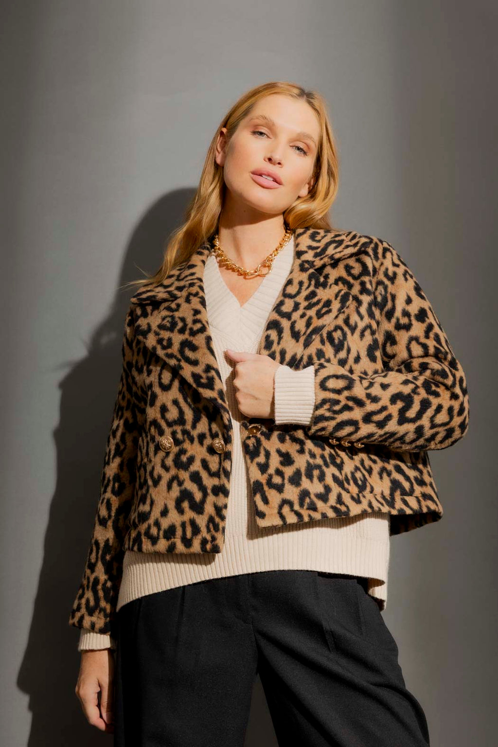 Tan Animal Crop Astra Coat Tan Animal