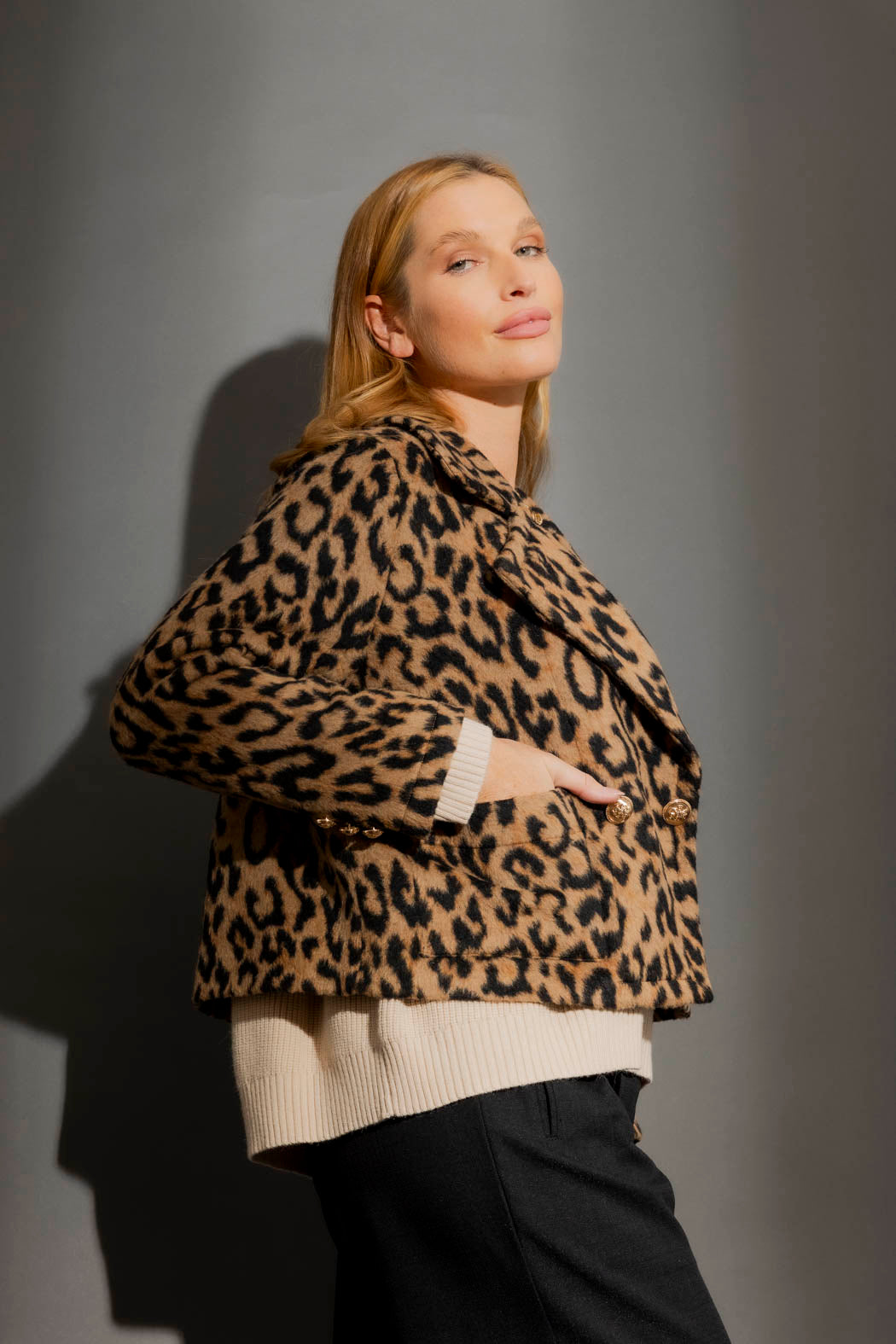 Tan Animal Crop Astra Coat Tan Animal