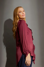 Wine Double Ruffle Blouse