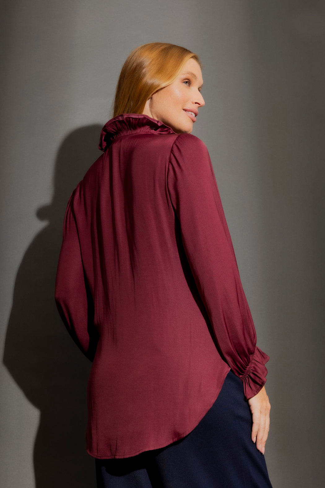 Wine Double Ruffle Blouse