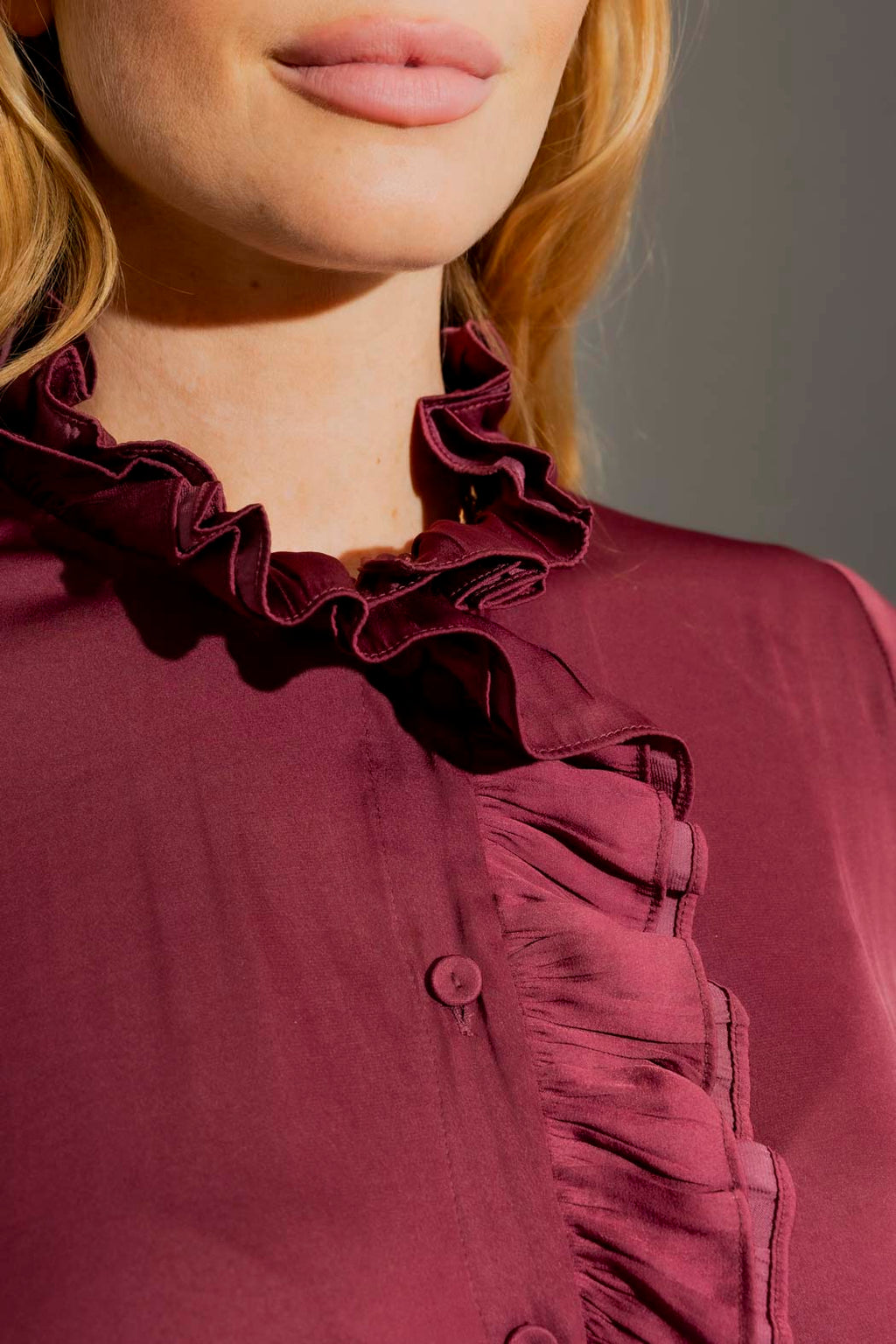 Wine Double Ruffle Blouse