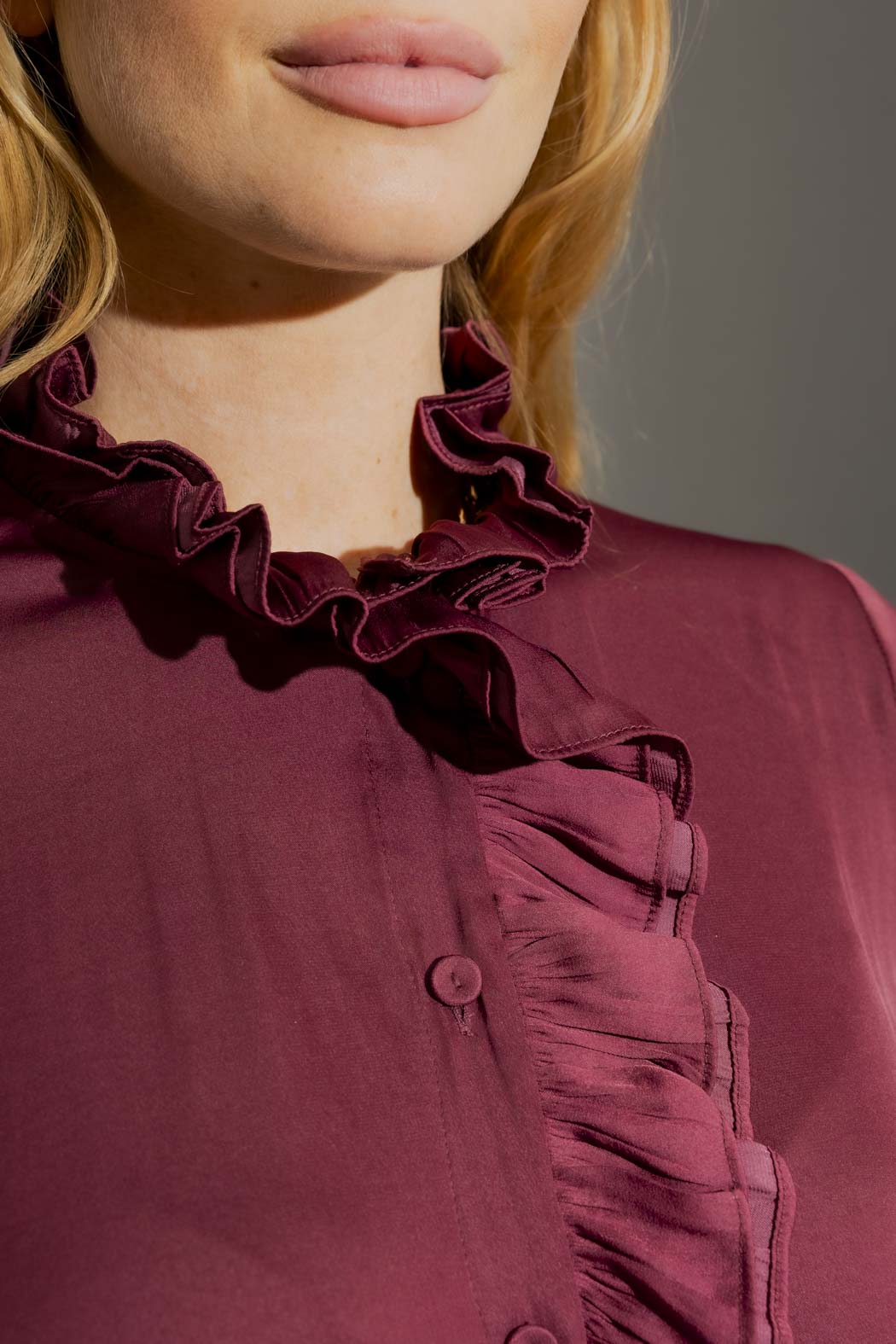 Wine Double Ruffle Blouse