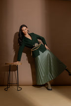 Olive Croc Coated Pleat Skirt