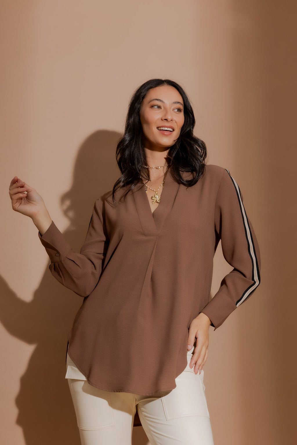 Mocha Stripe Blogger Shirt