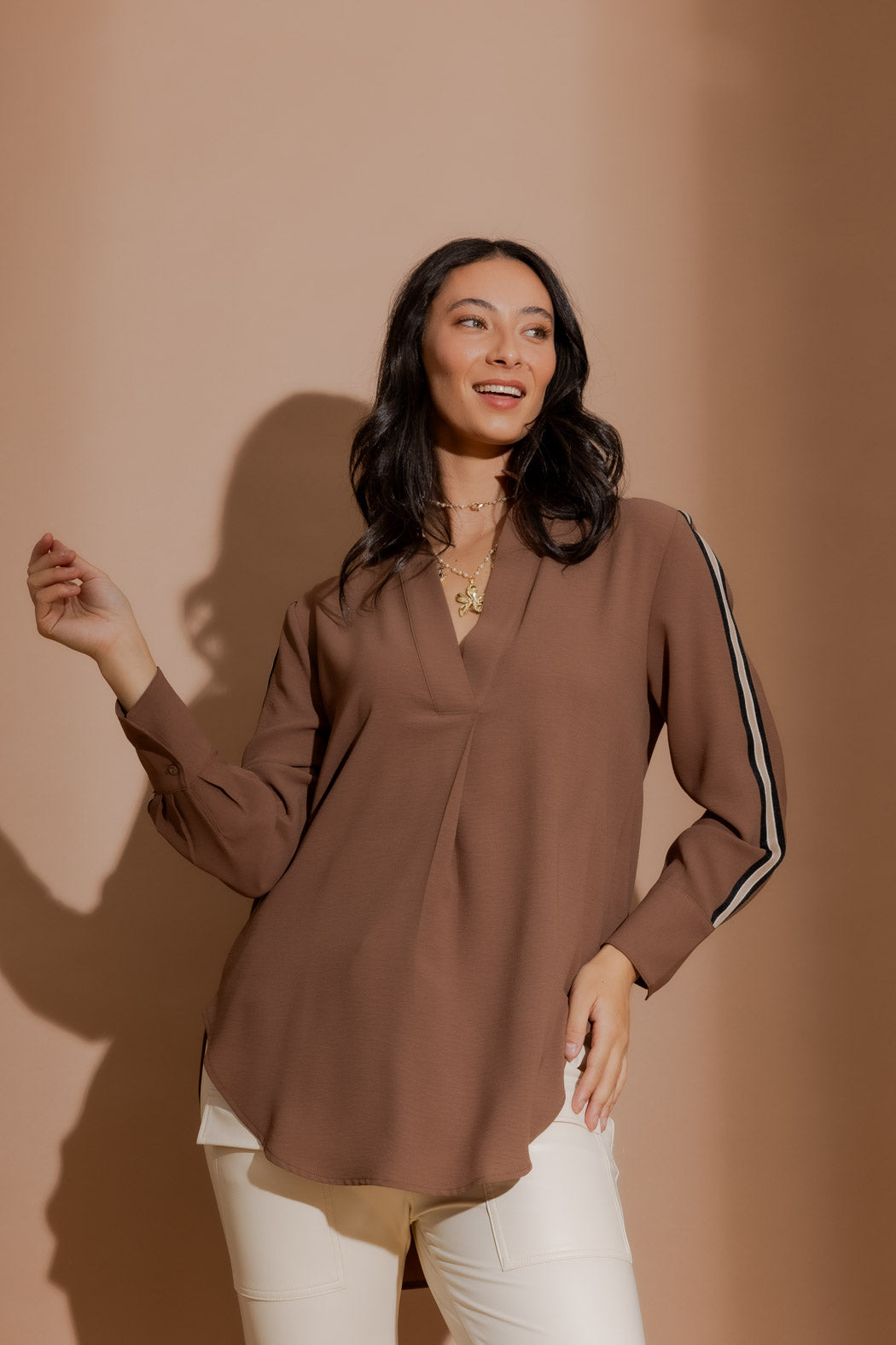 Mocha Stripe Blogger Shirt