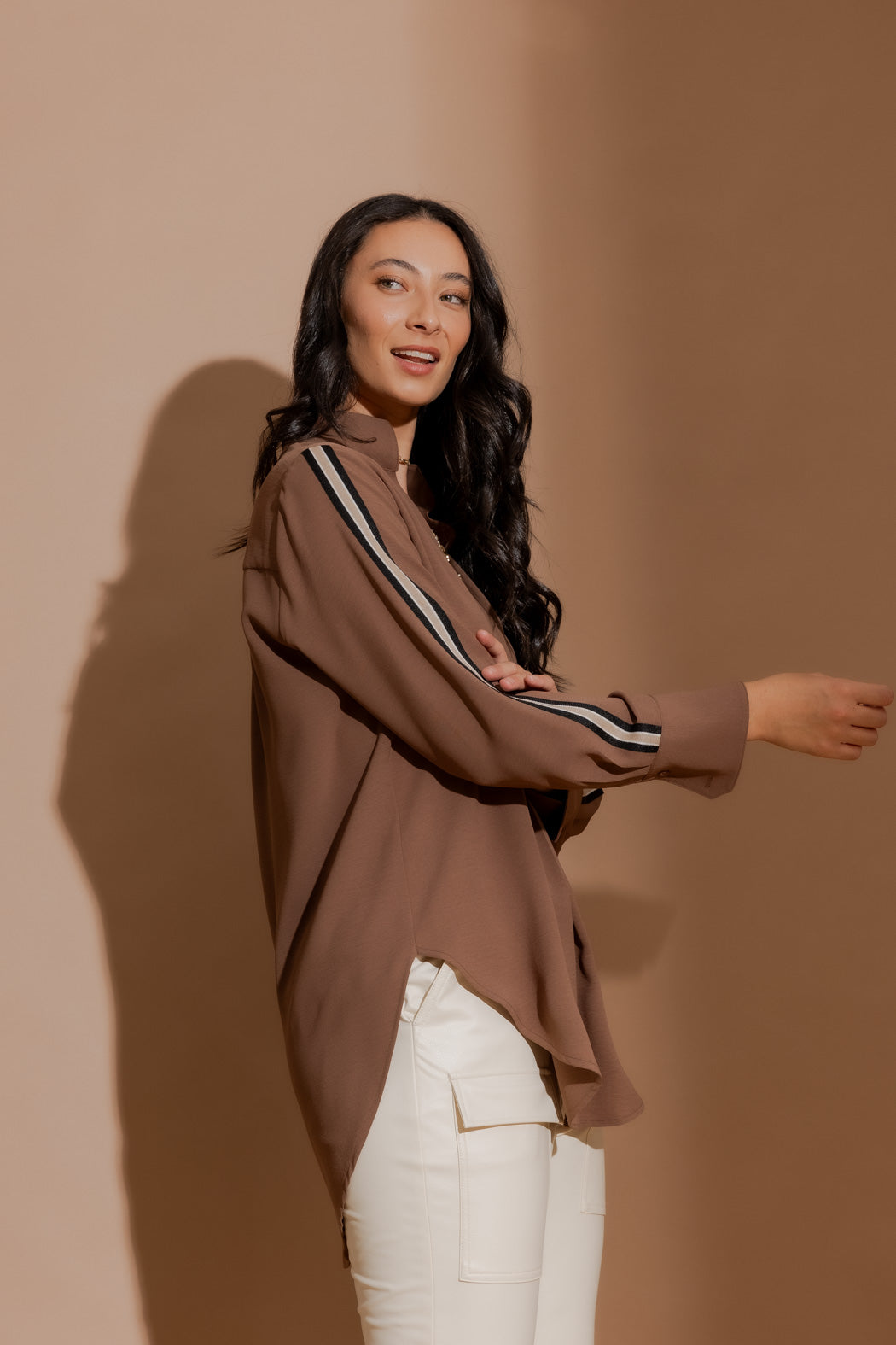 Mocha Stripe Blogger Shirt
