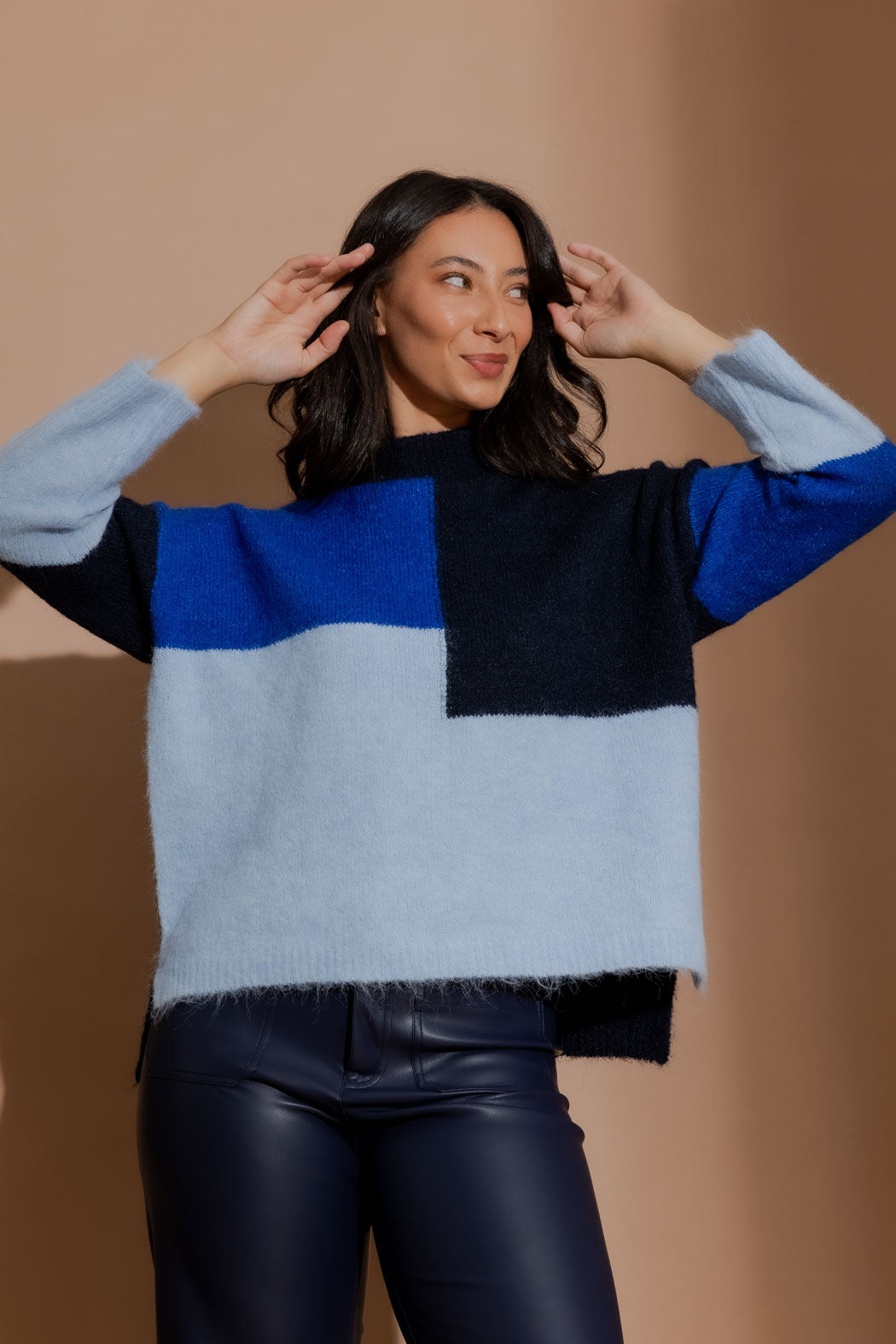Navy Patchwork Knit Jumper Navy S