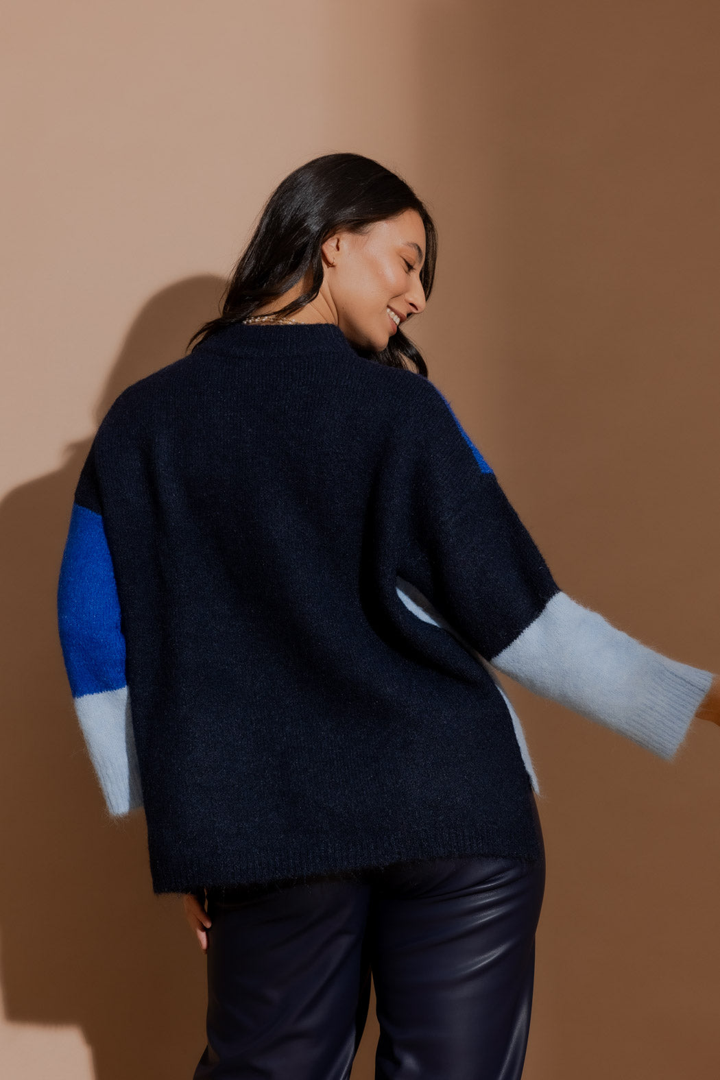 Navy Patchwork Knit Jumper Navy S