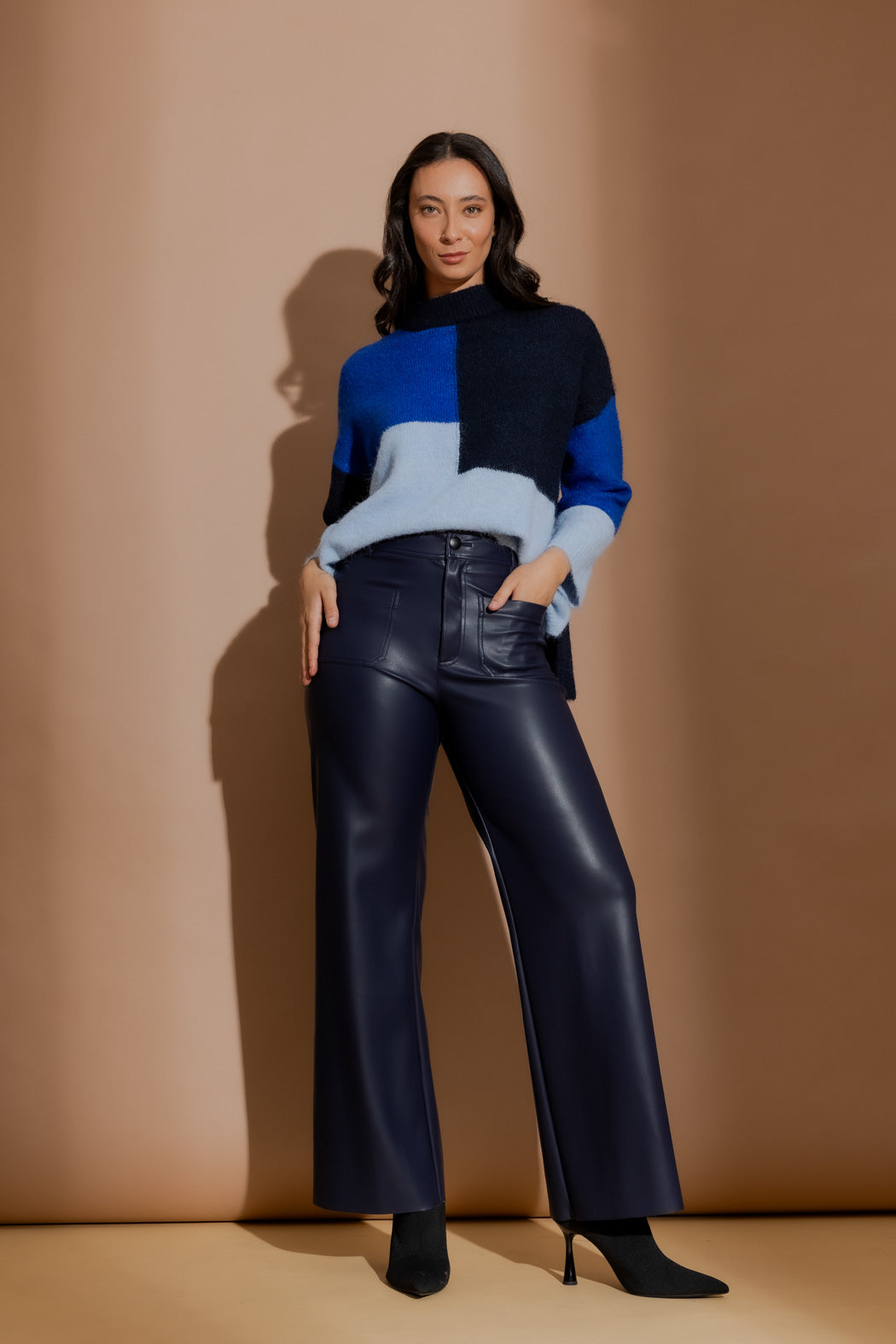 Navy Patchwork Knit Jumper Navy S