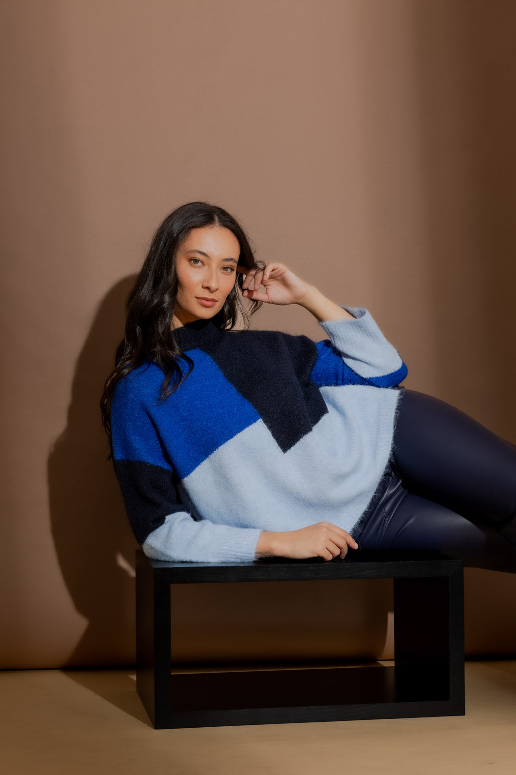 Navy Patchwork Knit Jumper Navy S