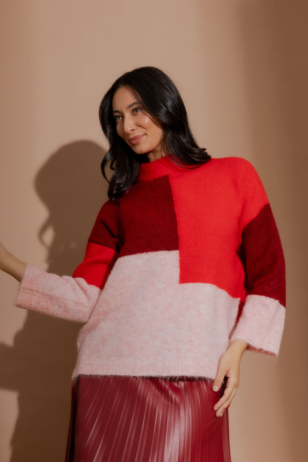 Red Patchwork Knit Jumper Red S