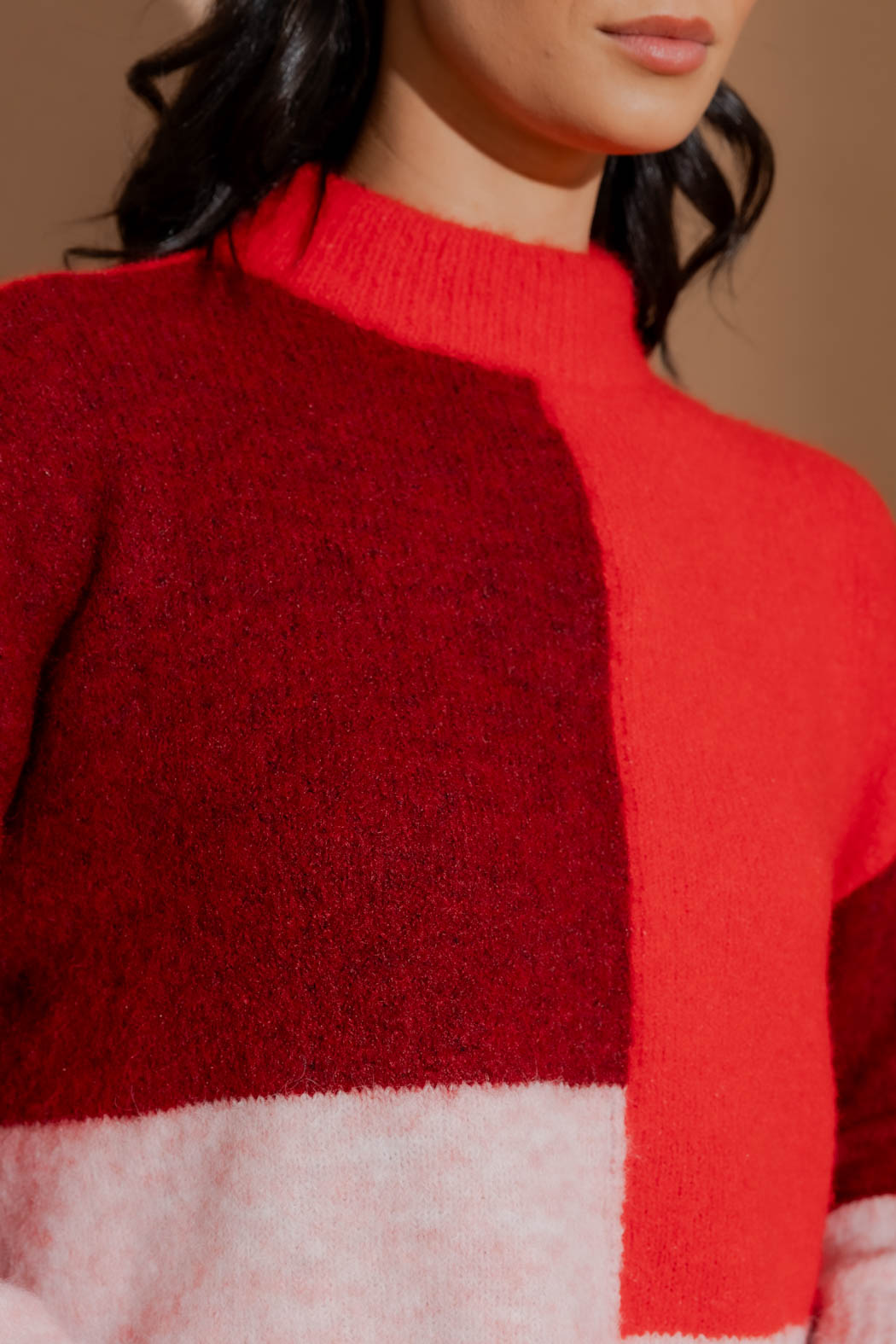 Red Patchwork Knit Jumper Red S