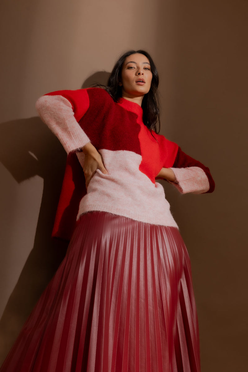 Red Patchwork Knit Jumper Red S