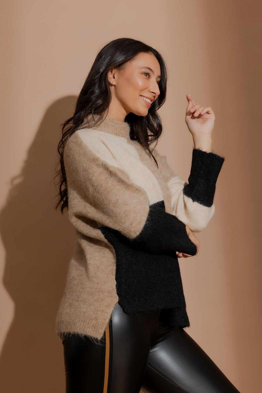 Camel Patchwork Knit Jumper Camel S