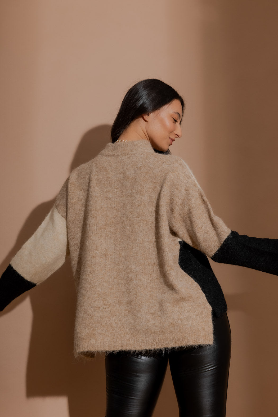 Camel Patchwork Knit Jumper Camel S