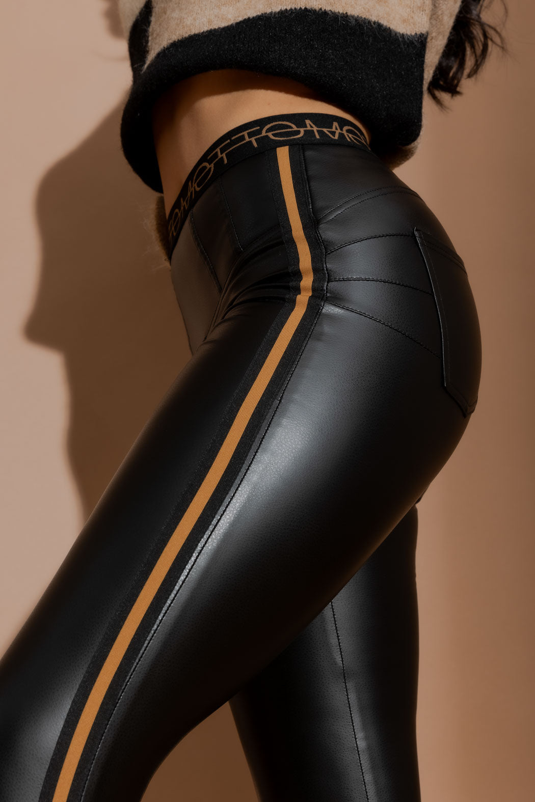 Black Croc Coated Stripe Miracle Pant