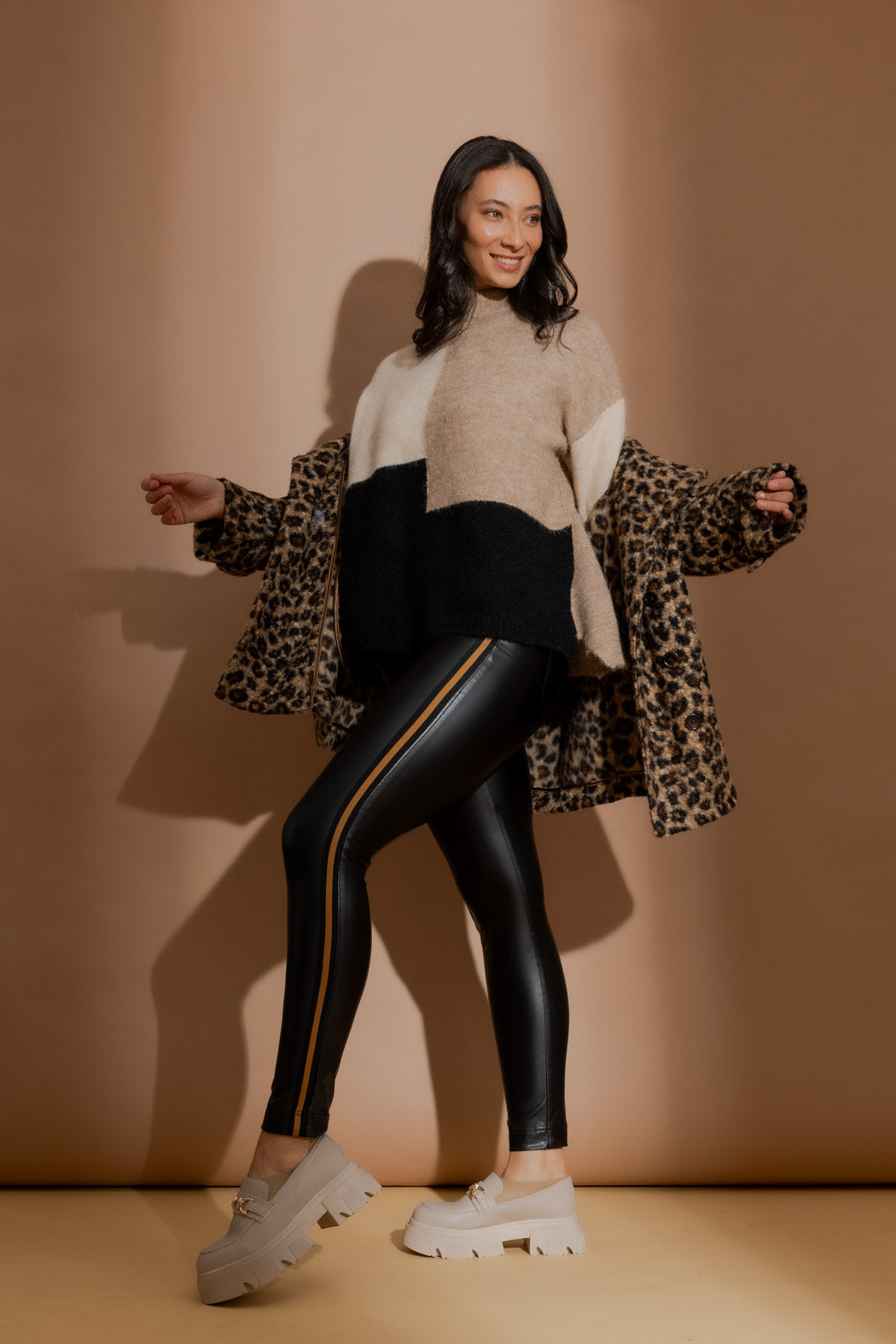 Camel Patchwork Knit Jumper Camel S