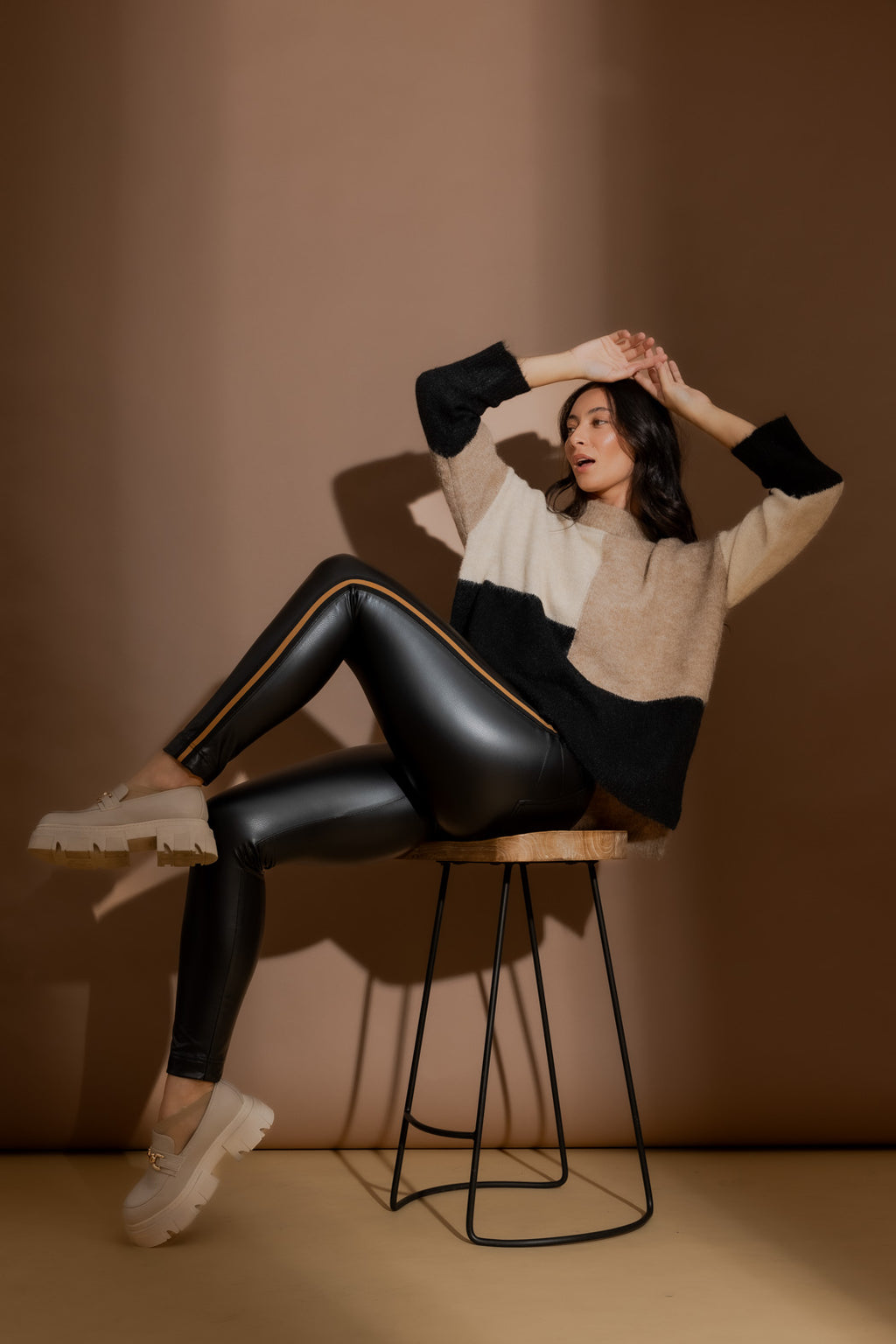 Black Croc Coated Stripe Miracle Pant