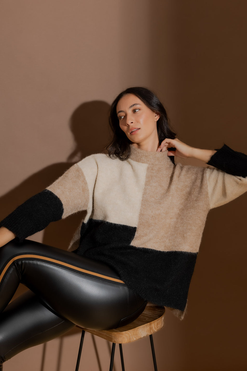 Camel Patchwork Knit Jumper Camel S