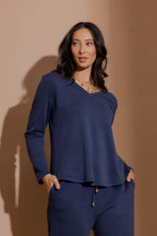 Navy Lux Knit V-Neck Top