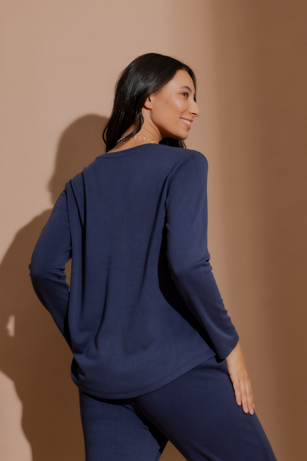 Navy Lux Knit V-Neck Top