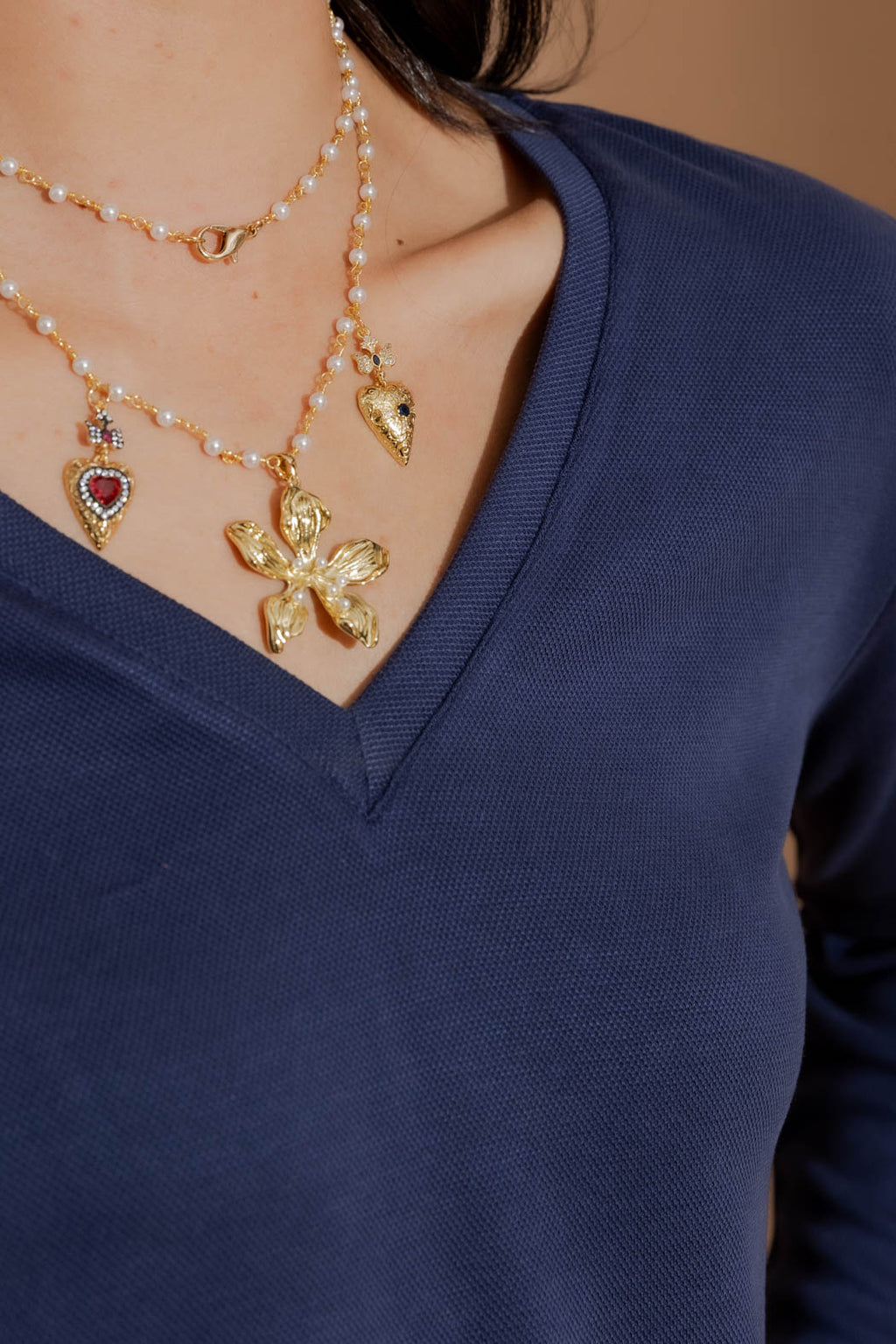 Navy Lux Knit V-Neck Top