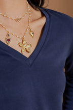 Navy Lux Knit V-Neck Top