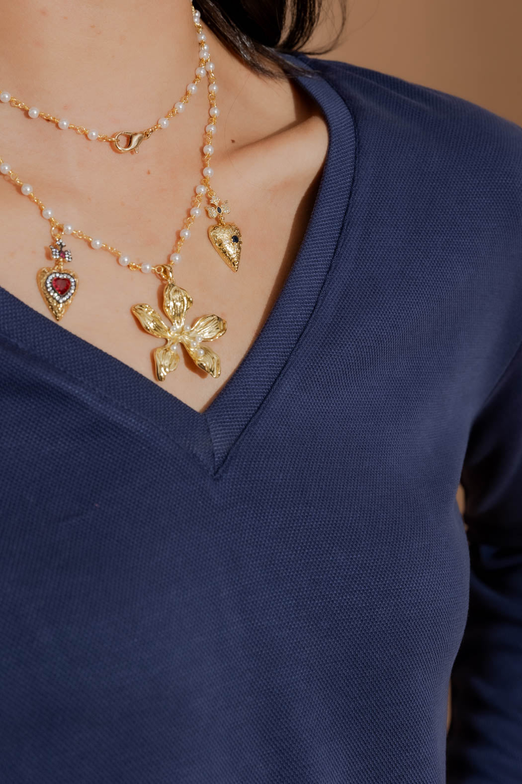 Navy Lux Knit V-Neck Top