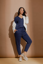 Navy Lux Knit V-Neck Top