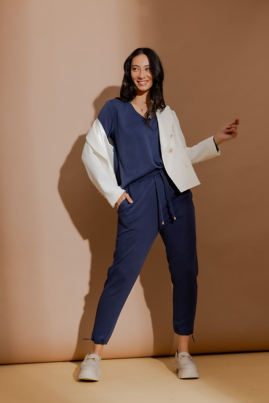 Navy Lux Knit V-Neck Top
