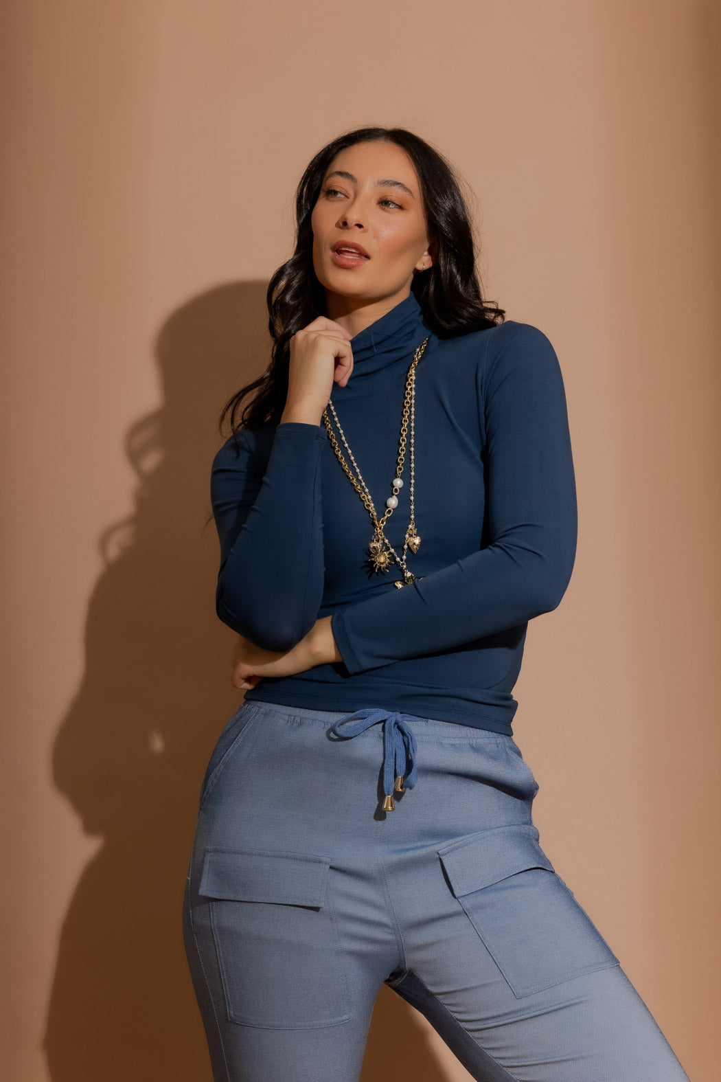 Marine Tencel Turtle Neck Top