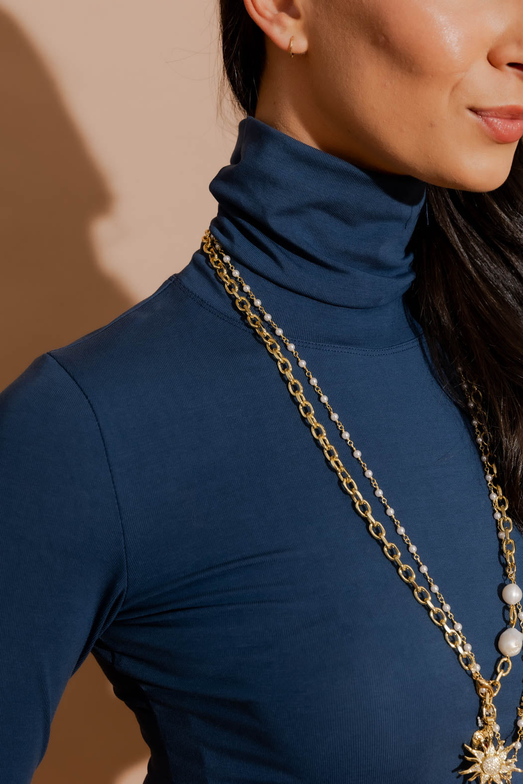Marine Tencel Turtle Neck Top