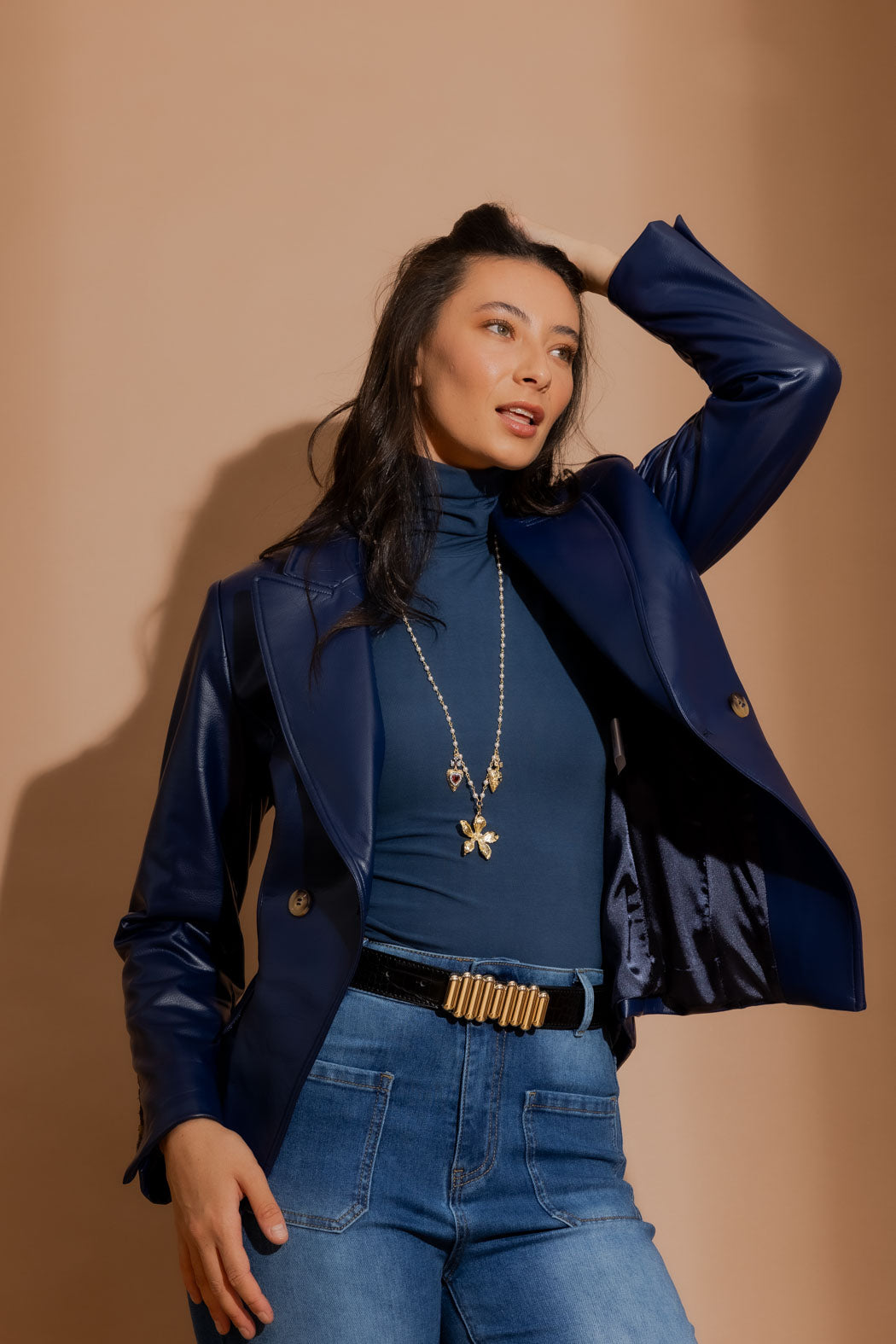 Marine Tencel Turtle Neck Top