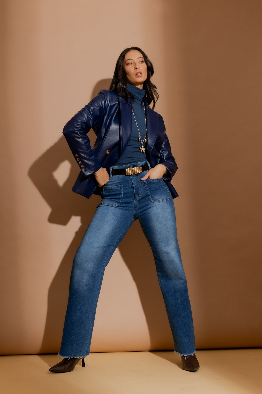 Marine Tencel Turtle Neck Top