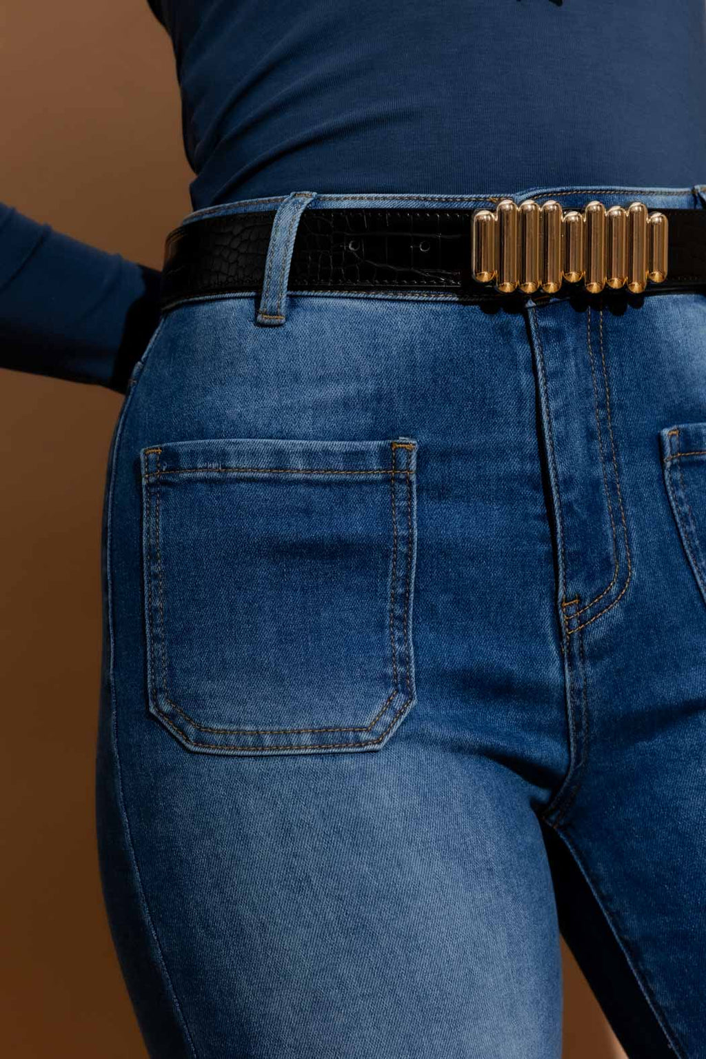 Mid Denim Stretch Pocket Jean Mid Denim