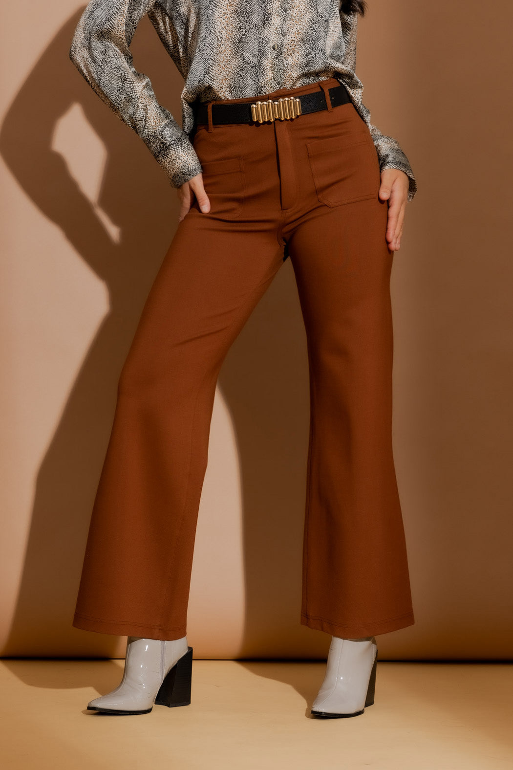 Tan Ponte Pocket Flare Pant