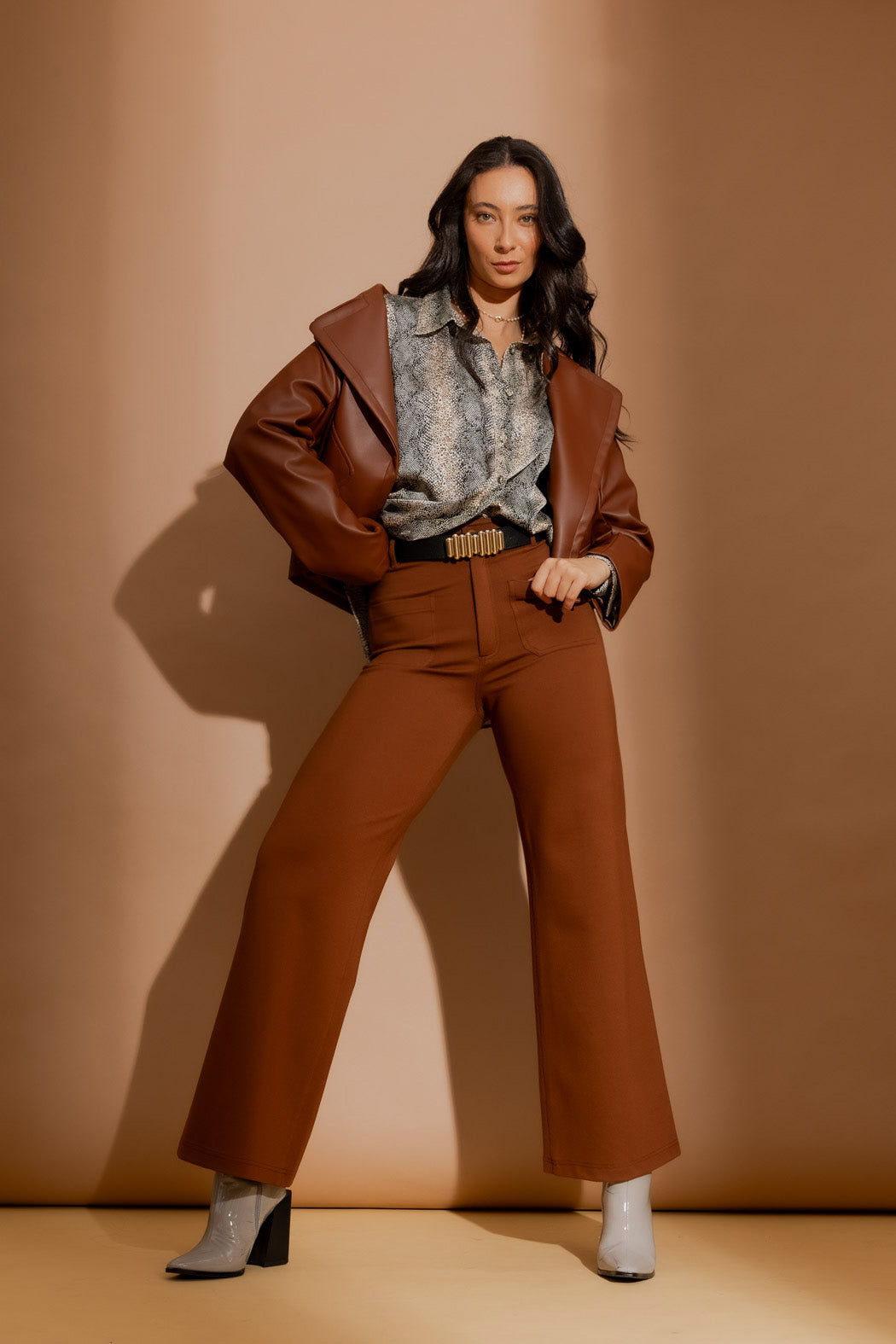 Tan Ponte Pocket Flare Pant