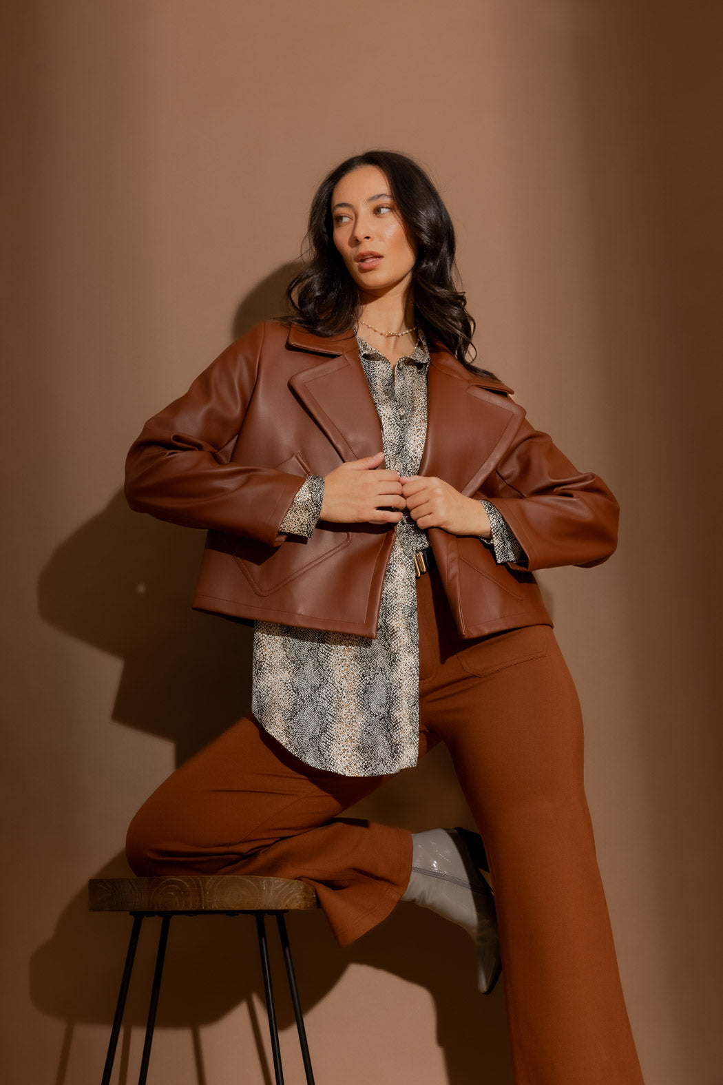 Tan Faux Leather Jacket