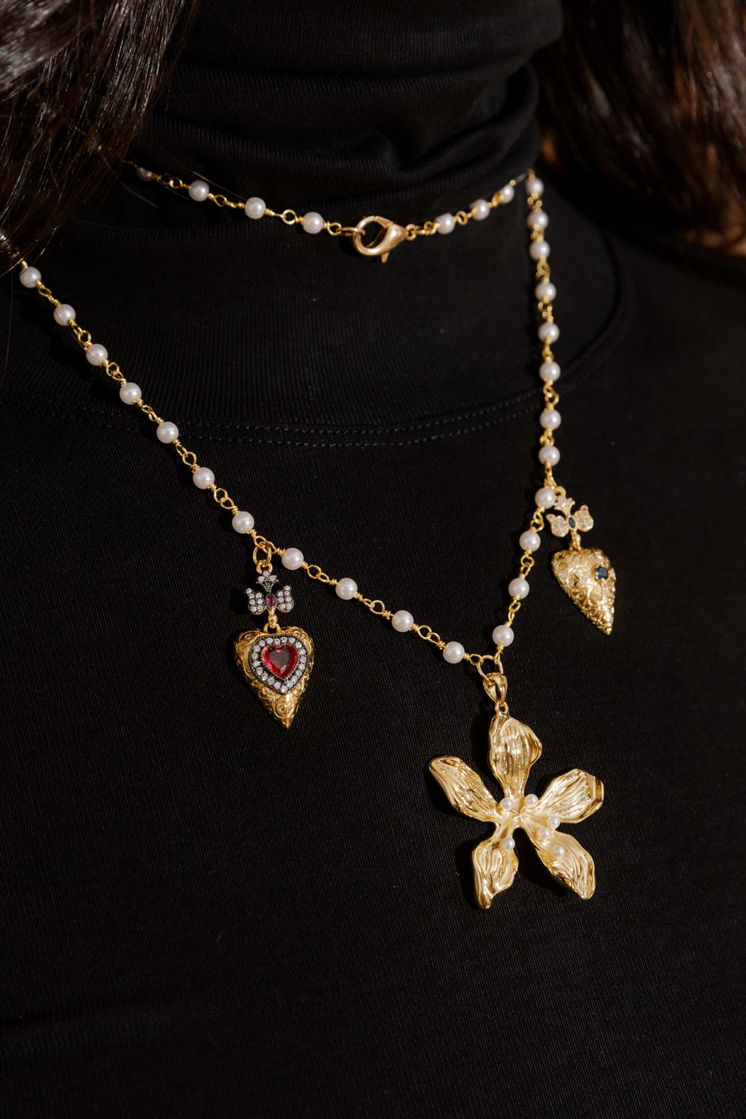 Gold Pearl Chain With Charms