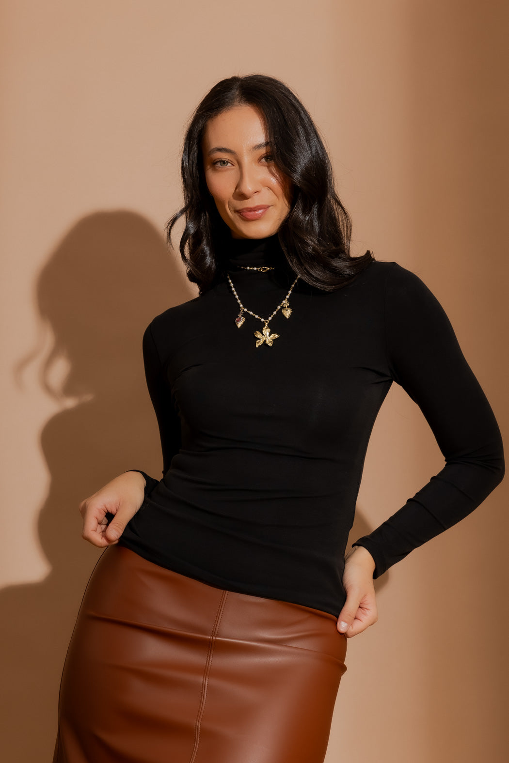 Black Tencel Turtle Neck Top