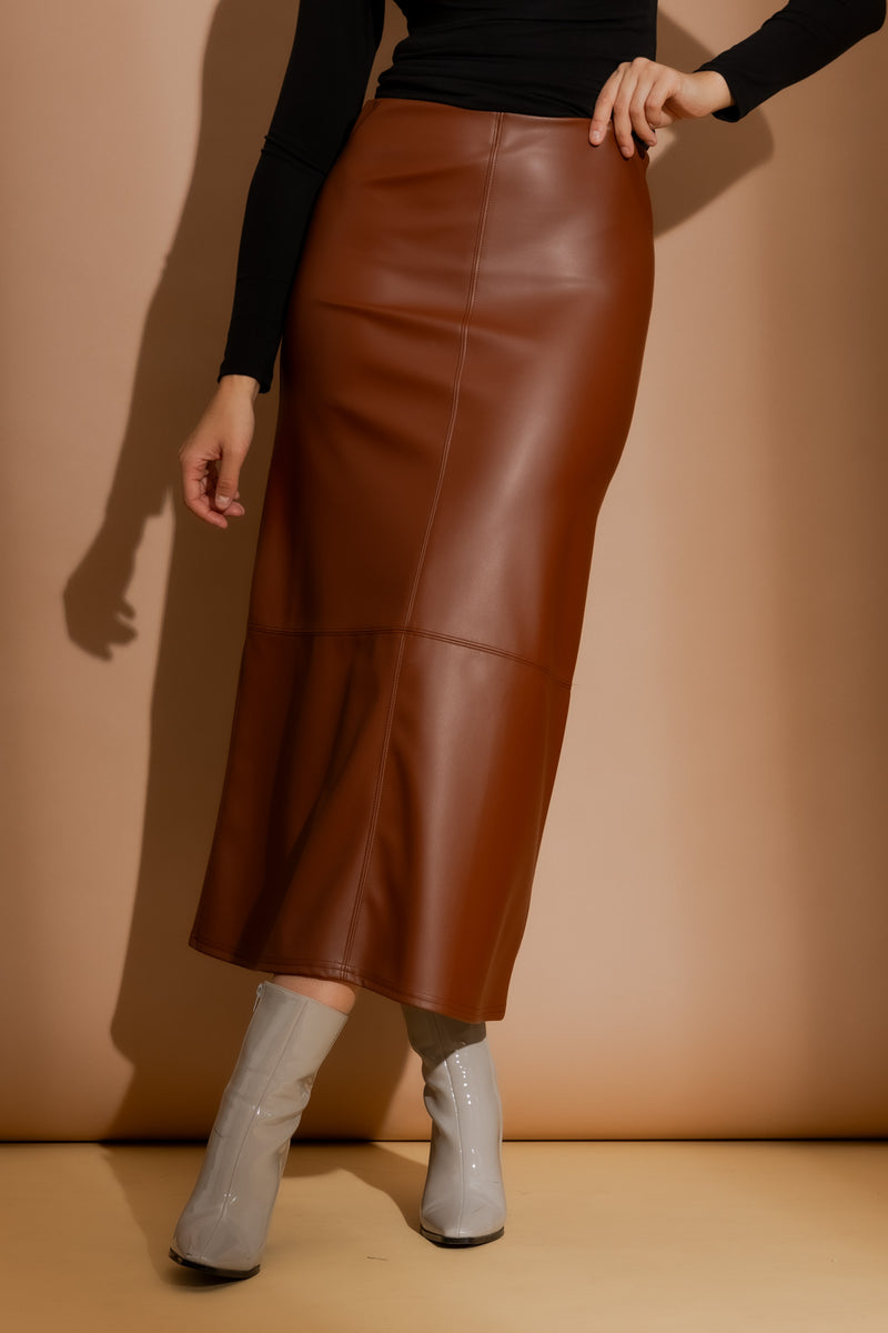 Tan Faux Leather Skirt
