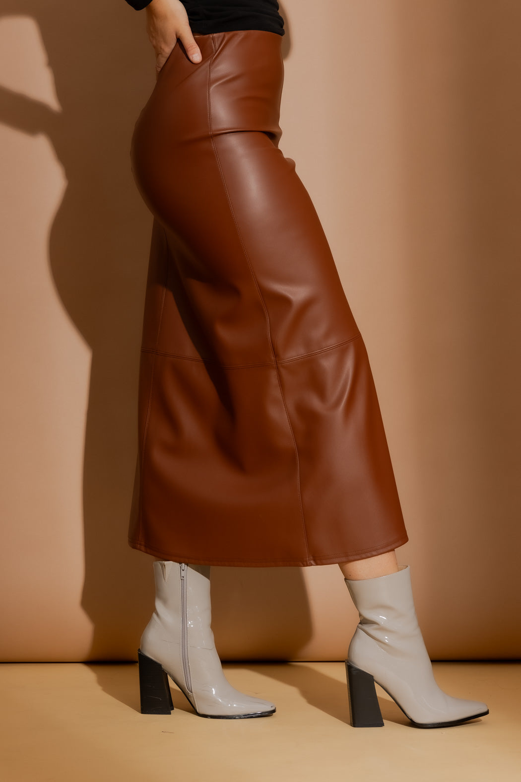 Tan Faux Leather Skirt