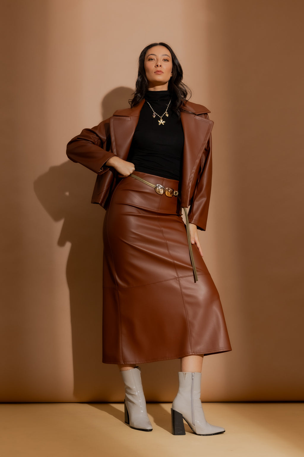 Tan Faux Leather Skirt