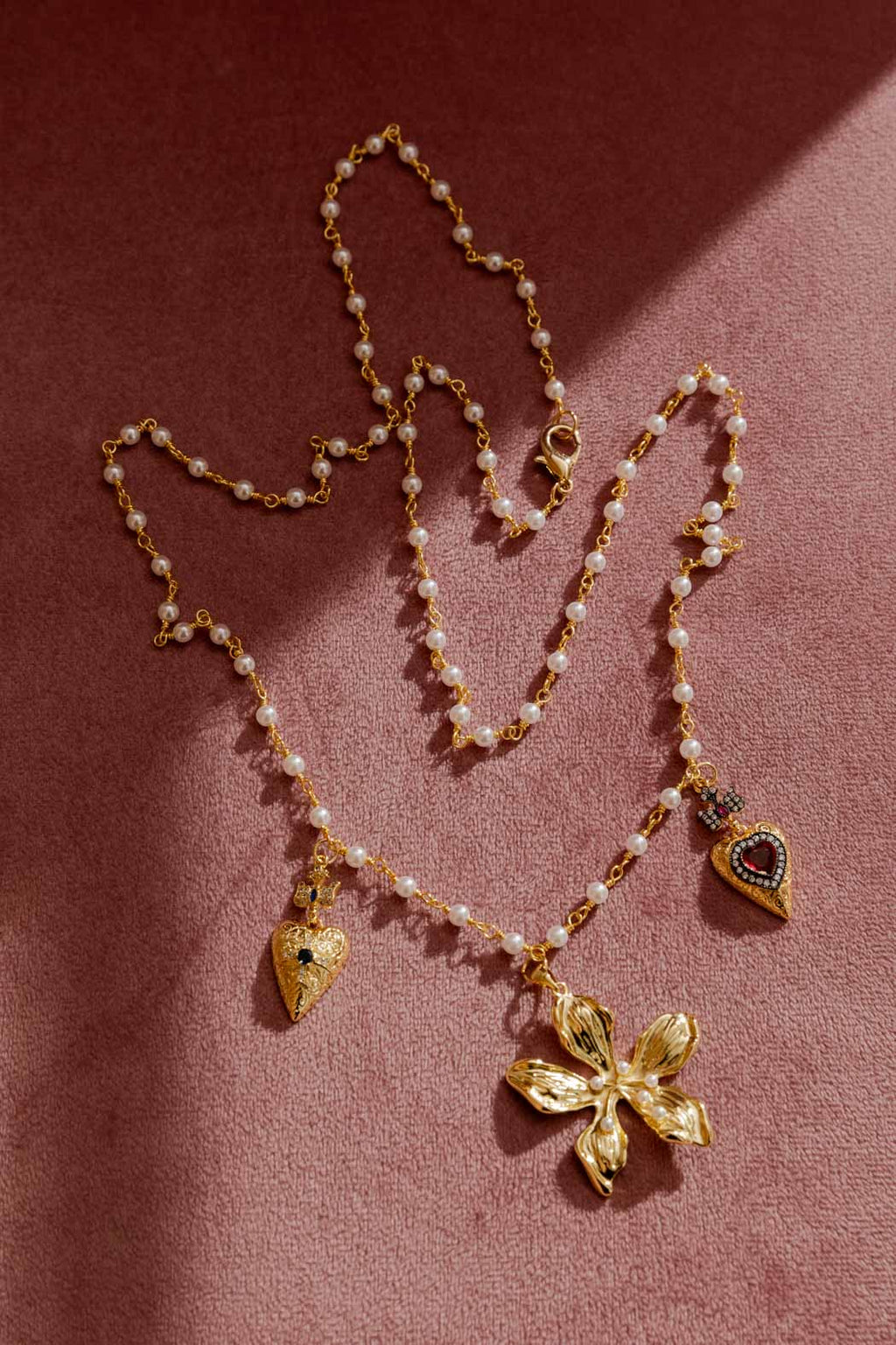 Gold Pearl Chain With Charms