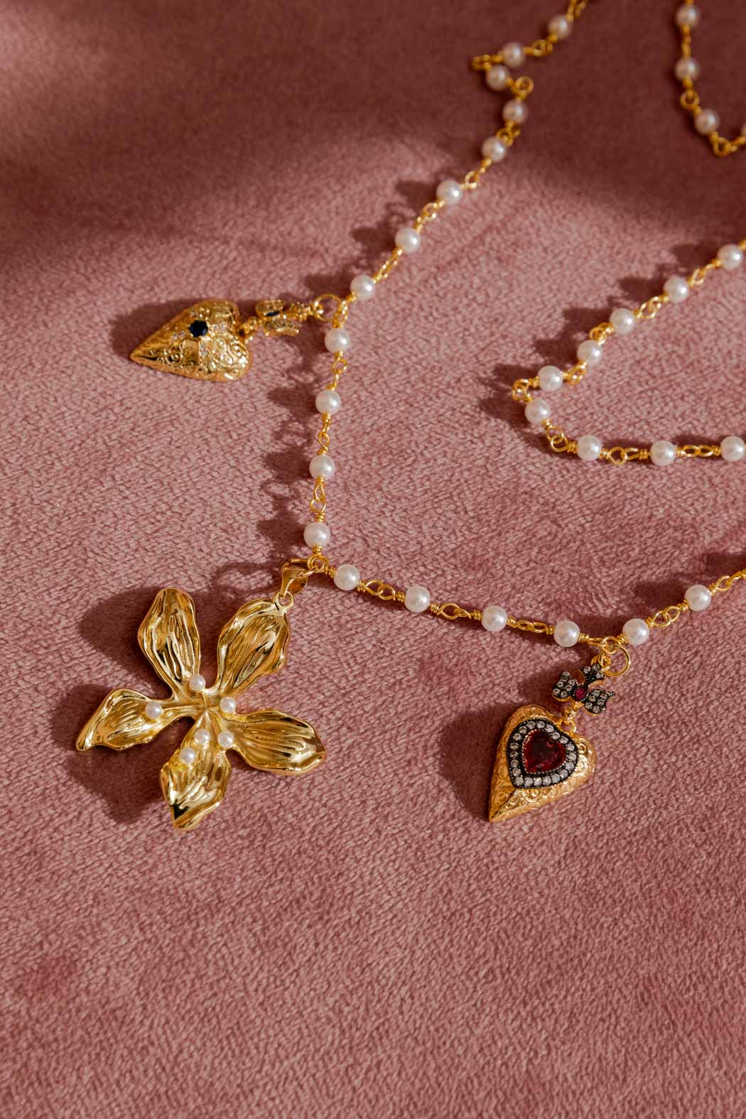 Gold Pearl Chain With Charms