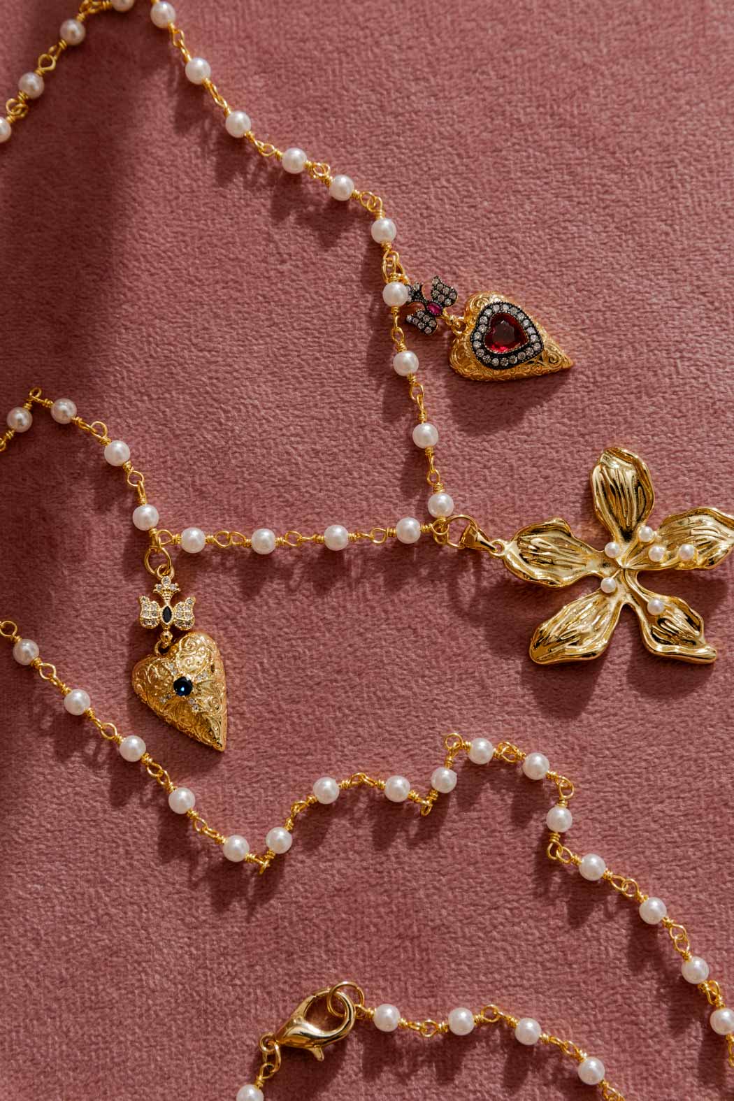 Gold Pearl Chain With Charms