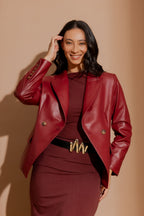 Deep Red Croc Coated Sisca Blazer Deep Red