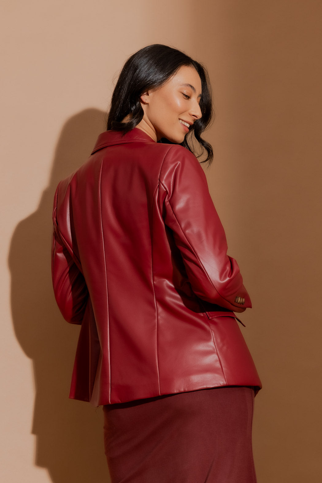 Deep Red Croc Coated Sisca Blazer Deep Red
